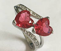 Кольцо женское, покрытое серебром с розовыми кристаллами код 975