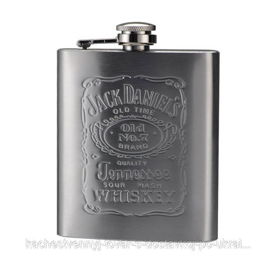 Металева фляга, для віскі Jack Daniels, (Джек Деніелс), 0.2 л., подарункова фляжка для алкоголю