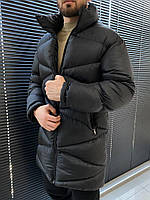 Очень теплое мужское пальто-пуховик без капюшона черное (Турция) - S, M, XL