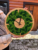 Годинник із стабілізованого моху , колір дуб та комбінація кольорів моху