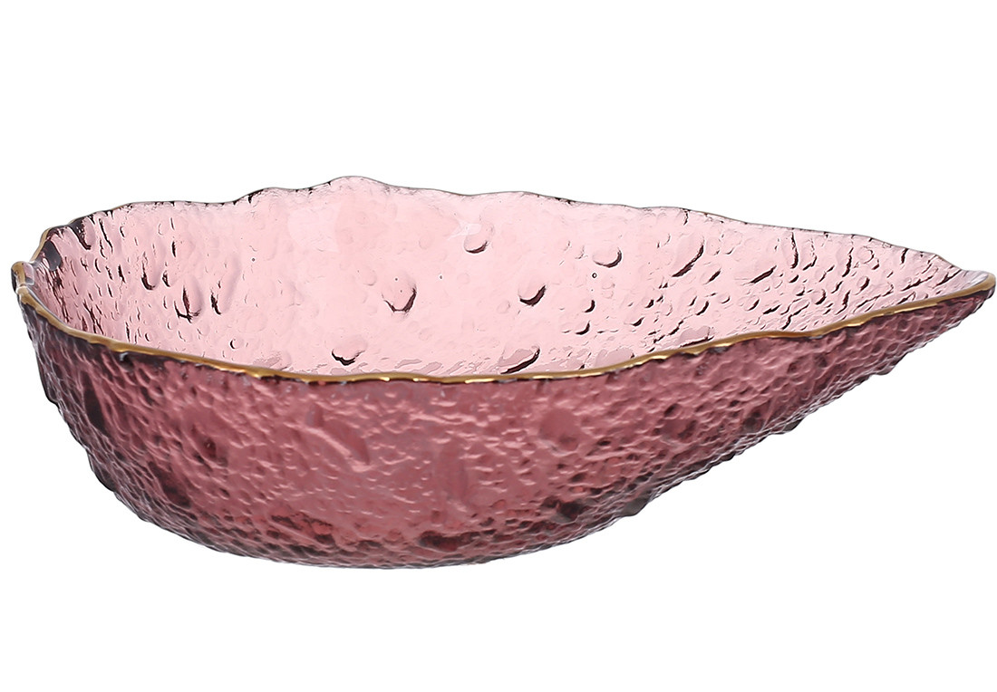 Салатник скляний  Drop 16.5*12.5*4.5см, колір - пурпурний із золотим обідком, фото 1