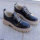 Жіночі чорні туфлі зі шнурком на бежевій підошві Розміри 36-41, фото 5