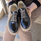 Жіночі чорні туфлі зі шнурком на бежевій підошві Розміри 36-41, фото 6