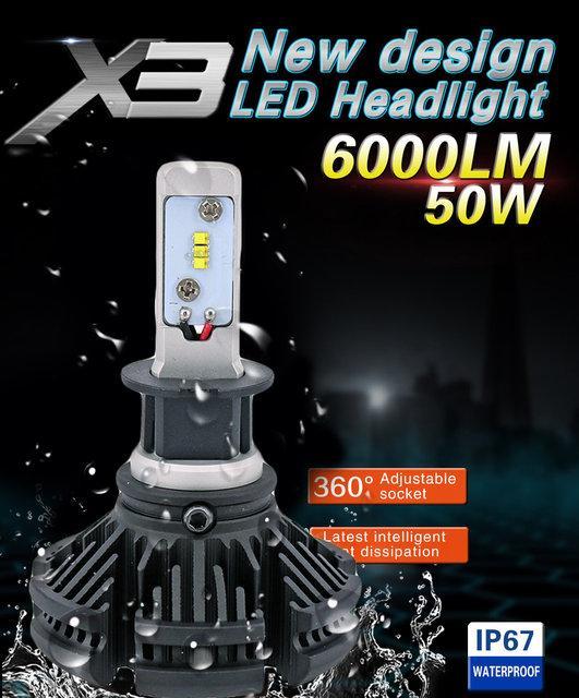 Светодиодные LED лампы для фар автомобиля X3-H7 - фото 1 - id-p1975684804