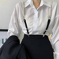 Підтяжки жіночі з перлами та стразами чорний ремінь-підтяжки на спідницю штани шорти
