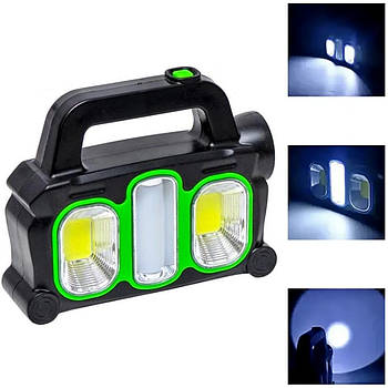 Ліхтар-прожектор акумуляторний із сонячною батареєю та USB, 3 режими, HB 6168 / Прожекторний ліхтарик з ручкою