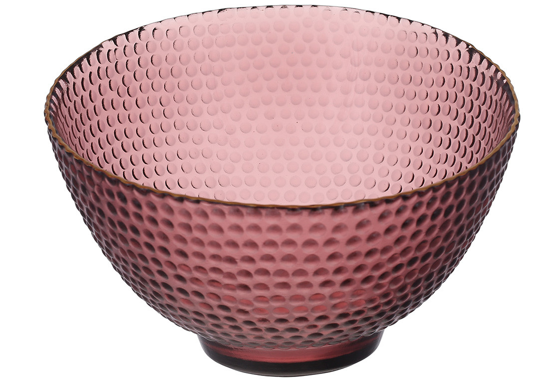 Салатник скляний Bauble 17*12см , колір - пурпурний із золотим обідком, фото 1