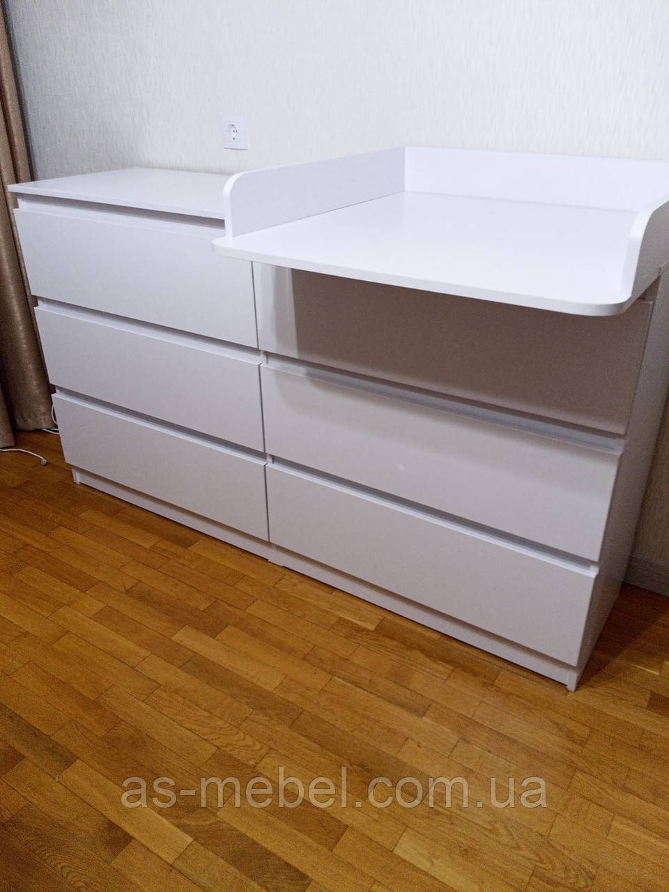 Комод з накладним Пеленатором на 6 ящиків в білому кольорі, фото 1