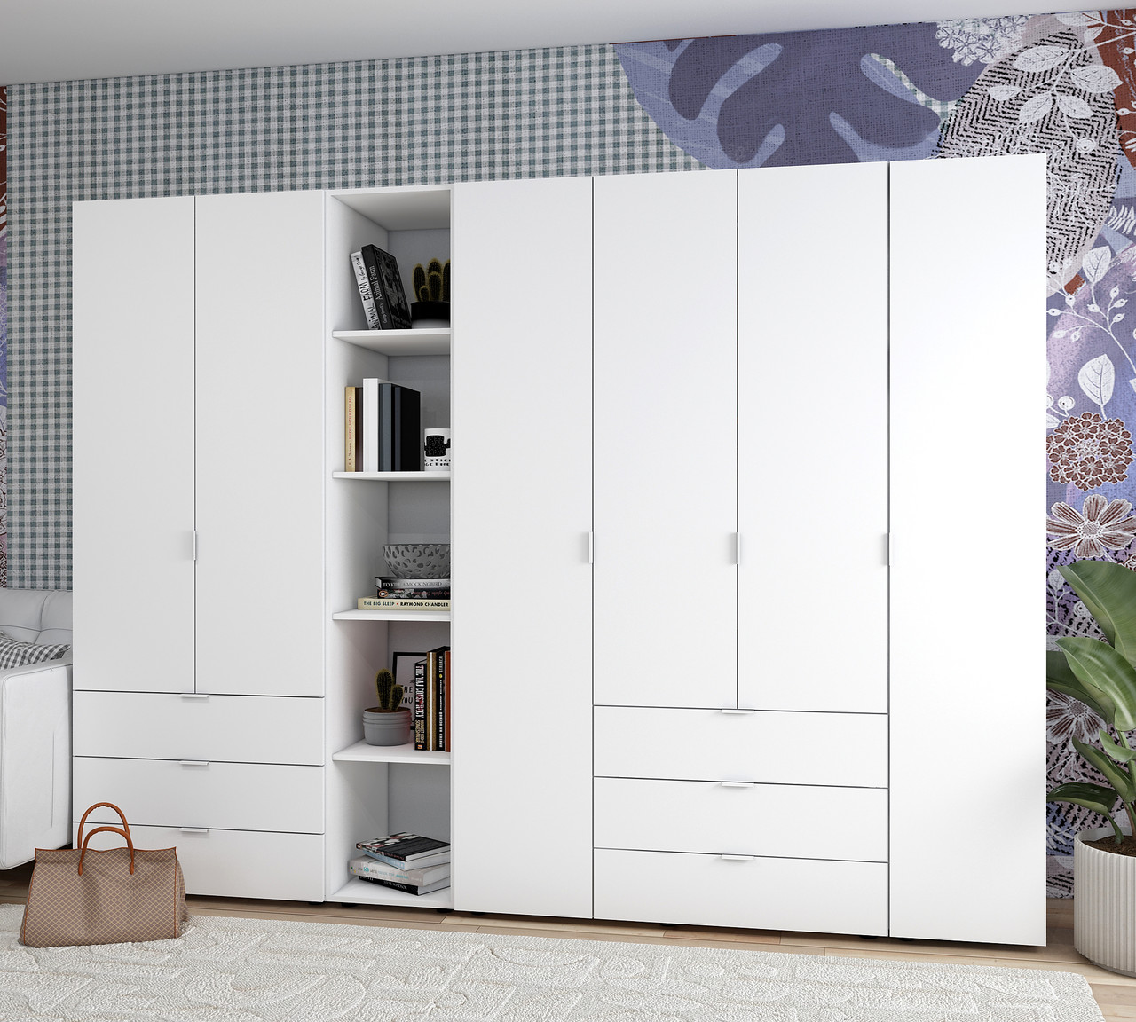 Комплект шаф "Гелар + Етажерка" 271х50х203 см. 2+4 ДСП, Білий, фото 1