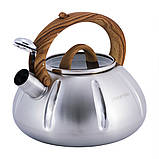 Чайник Kamille Дерево 3л з нержавіючої сталі зі свистком і скляною кришкою для індукції KM-0671, фото 5
