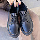 Жіночі чорні шкіряні туфлі зі шнурком 36-41, фото 4