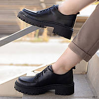 Женские черные кожаные туфли со шнурком 38