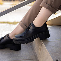 Женские черные кожаные туфли со шнурком 39