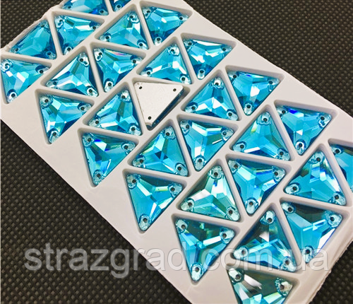 14 мм. Стрази пришивні Трикутник. Aquamarine. Стекло