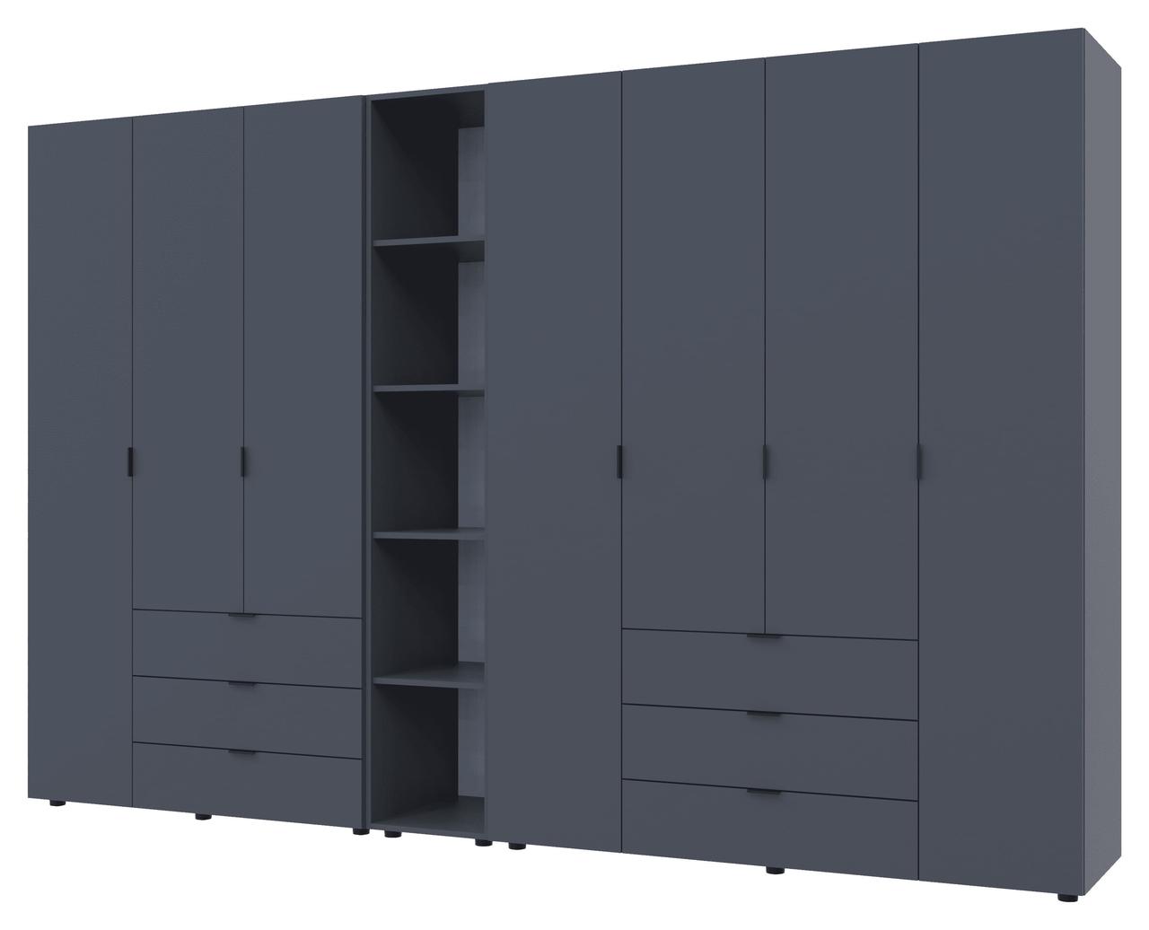 Комплект шаф "Гелар + Етажерка" 309х50х203 см. 3+4 ДСП, Графіт, фото 1