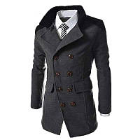 Двубортное тонкое мужское пальто с длинным рукавом, Пальто весна осень мужское темно серый, L