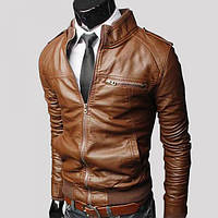 Мужская куртка осень - весна из кожзама ( экокожа) коричневый, XXL