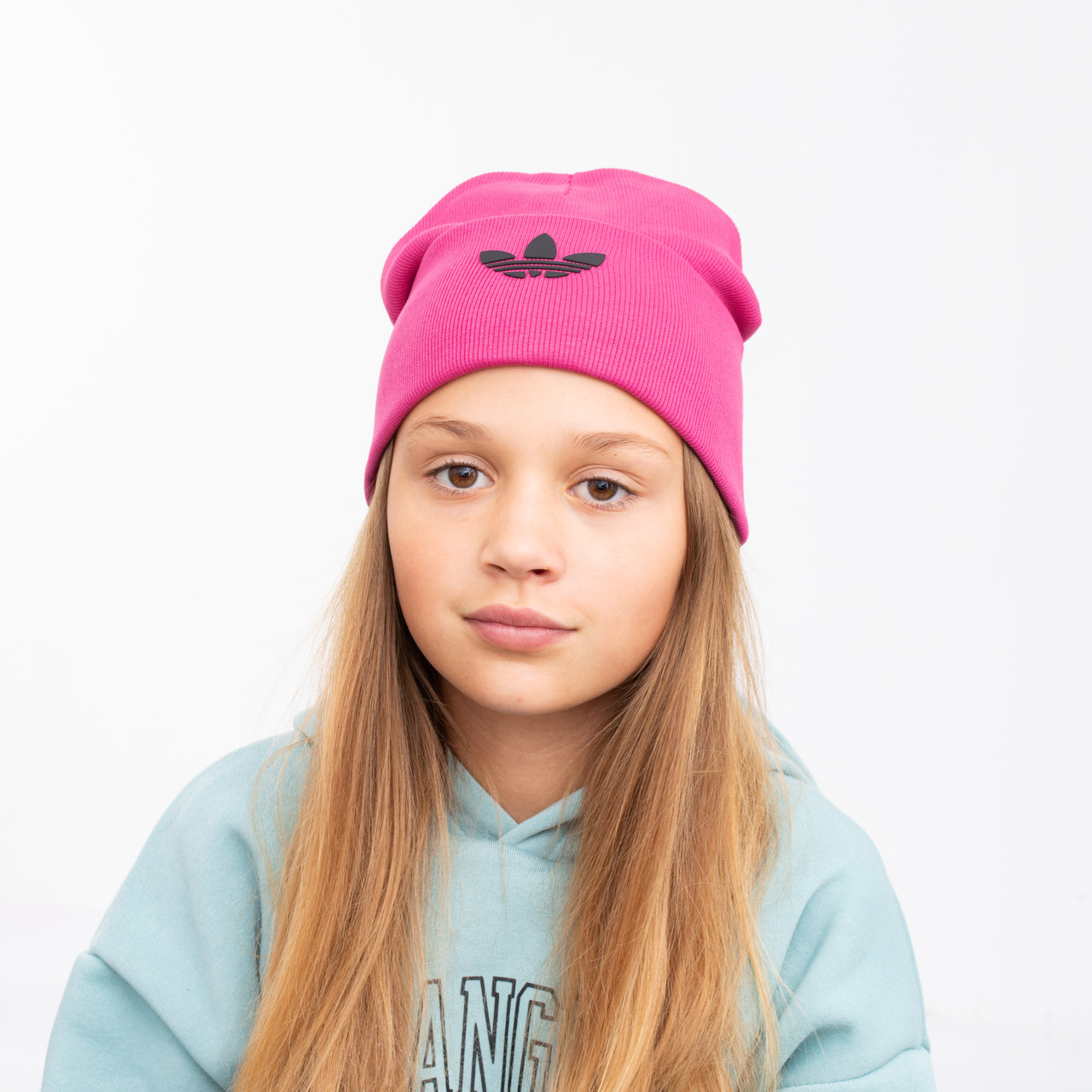 Шапка бавовняна Рубчик Adidas (відворот) малина