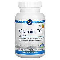 Витамин D3, Nordic Naturals "Vitamin D3 1000" со вкусом апельсина, 1000 МЕ (120 гелевых капсул)