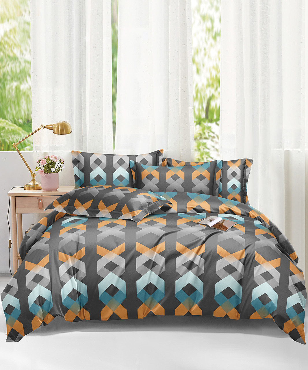 Постільна білизна Королева Ночі (Ранфорс) | Двоспальний комплект | 50х70 | Геометричний візерунок на сірому, фото 1