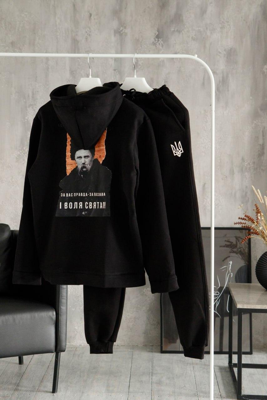 Спортивний костюм теплий чоловічий зимовий на флісі борітеся поборете чорний зима з начосом кофта штани, фото 1