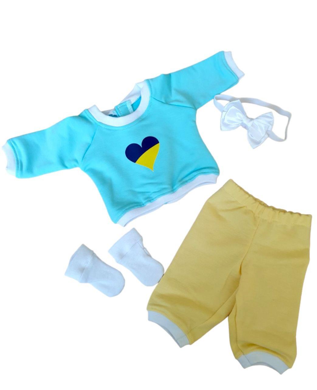 Набір одяг для ляльки Бебі Борн / Baby Born 40 - 43 см кофточка штанці шкарпетки пов'язка жовто-блакитний 13