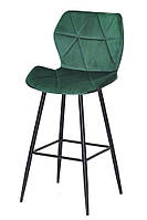 Барный стул Torino Bar 75 ML велюр зеленый B-1036 на черных металлических ножках, в скандинавском стиле