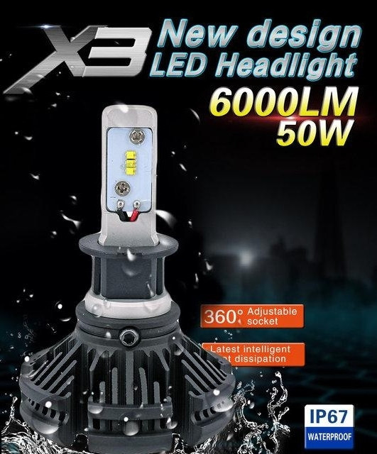 Светодиодные LED лампы для фар автомобиля X3-H1 - фото 3 - id-p1975684943