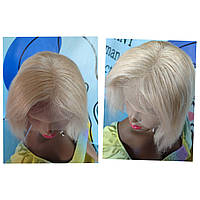 Система парик каре блондинка славянский волосы Реми с имитацией кожи с челкой