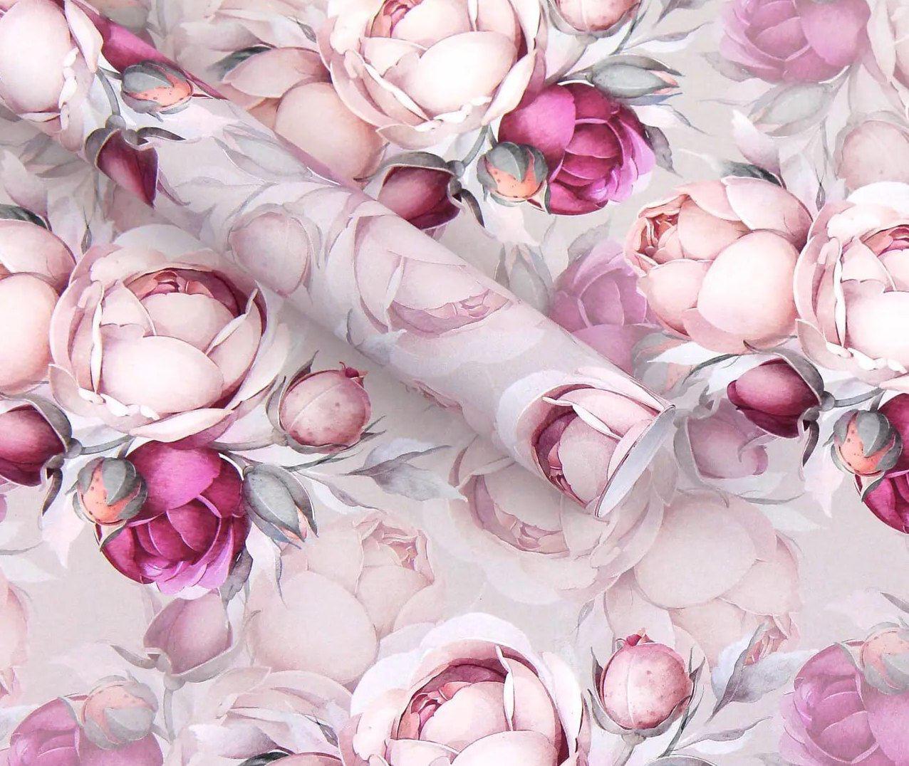 Подарунковий папір з квітами Marta 100х70 см, упаковка 5 листів пудра