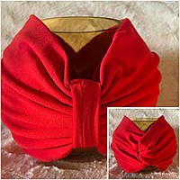 Объёмная повязка-чалма-бант двухсторонняя из хлопкового трикотажа красный 55-59