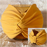 Объёмная повязка-чалма-бант двухсторонняя из хлопкового трикотажа жёлтый 55-58 см