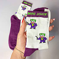 Модные носки для женщин 1 пара 36-41 с необычным принтом Mini Joker из хлопка, высокие и демисезонные, мягкие