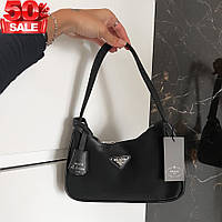 Стильная женская сумка Прада Мини, из нейлона на одно отделение, черного цвета, на каждый день высокое