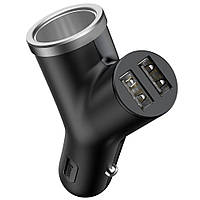 Автомобильное зарядное устройство Baseus Y Type Car Charger 2x USB + разъем прикуривателя Black (CCALL-YX01)