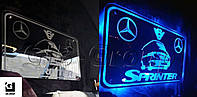 Led RGB зеркало в спальник для буса с логотипом MERCEDES SPRINTER цвет подсветки синий