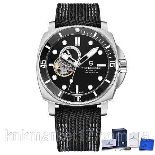 Механічний годинник з автопідзаводом для дайвінгу Pagani Design PD-1736 Silver-Black, фото 1