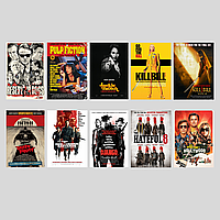 Набір постерів усіх фільмів Тарантіно / 10 шт, А3 / Кримінальне чтиво, Джанго, Голлівуд, Вісімка, Вбити Білла.