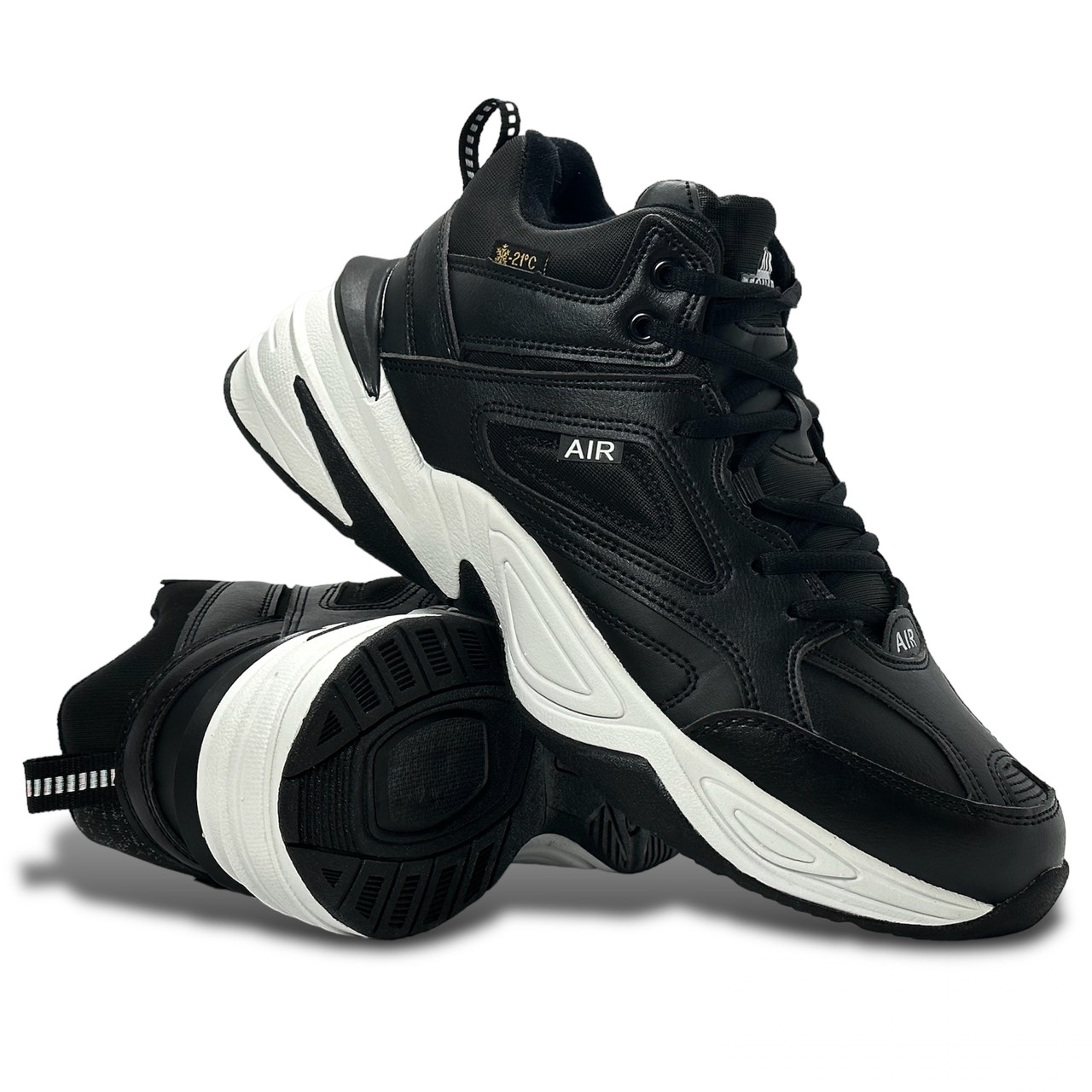 Чоловічі зимові кросівки Monarch шкіряні на хутрі чорні