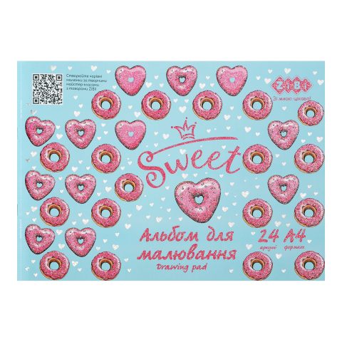 Альбом для малювання 24арк ZB.1432-10 DONUTS KIDS Line 120 г/м2, на скобі рожевий (4/96)(ZIBI), фото 1