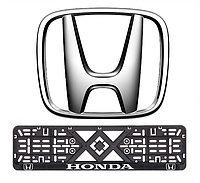 Рамка номерного знака пластик для авто с хромированной рельефной надписью HONDA. Пластиковая рамка