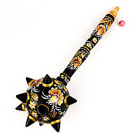 Булава дерев'яна Петриківський розпис ручної роботи ЗОЛОТІ КВІТИ Український сувенір козацька булава 40 см
