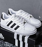 Кросівки чоловічі кеди Adidas білі модні осінь весна шкіряні стильні молодіжні демісезонні якісні, фото 5