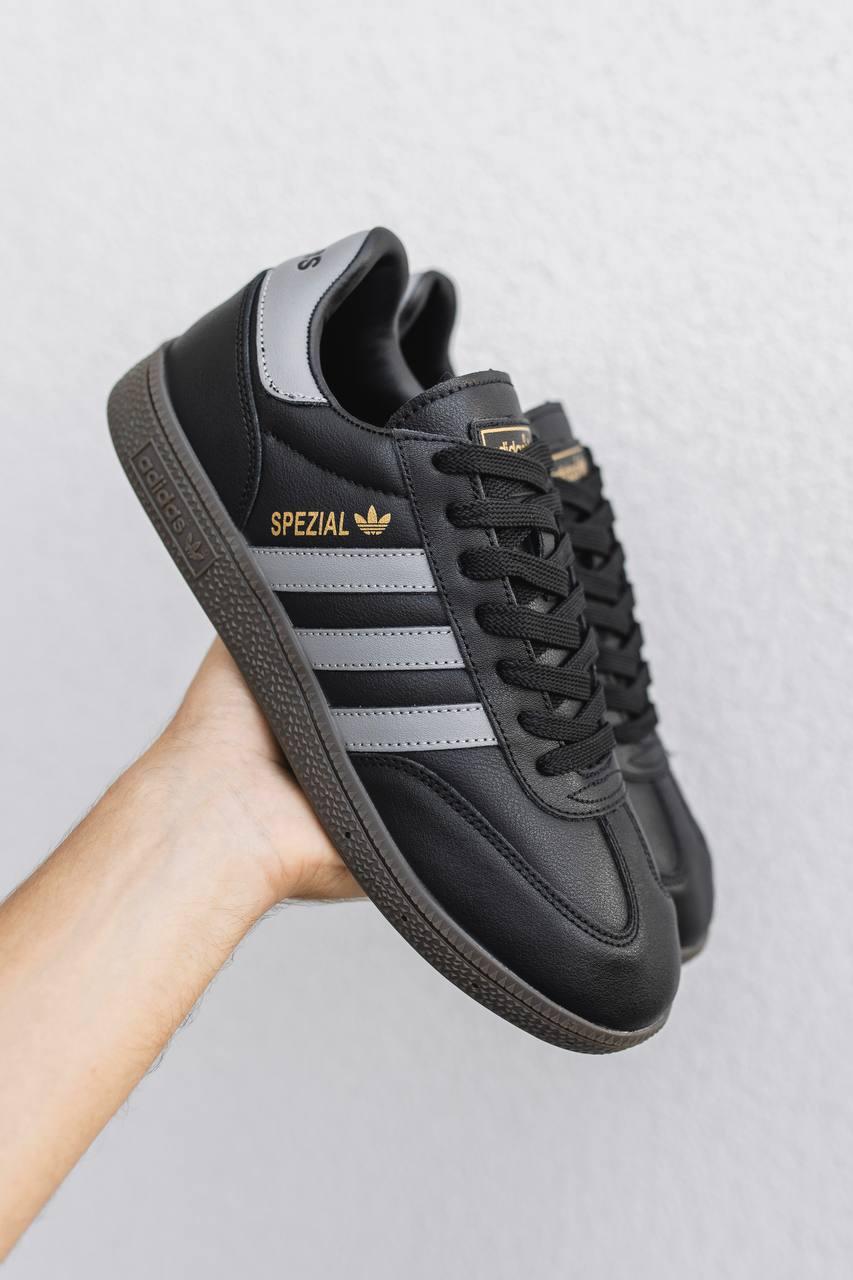 Кросівки чоловічі кеди Adidas Spezial чорні модні осінь весна шкіряні стильні молодіжні демісезонні