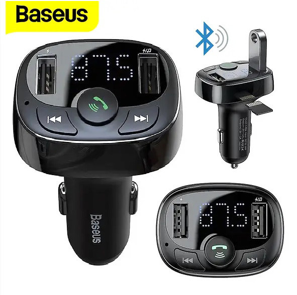 FM трансмиттер Bluetooth модулятор Baseus S-09 2USB CCALL-TM01 адаптер зарядний пристрій Чорний