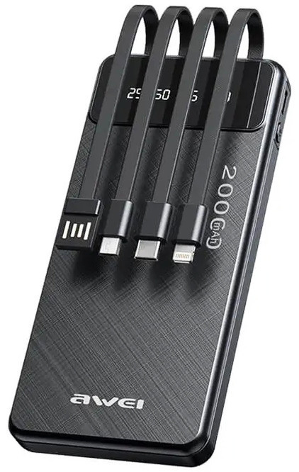Павербанк портативна батарея Awei P132K портативний зарядний пристрій для телефона 20000 mAh Чорний
