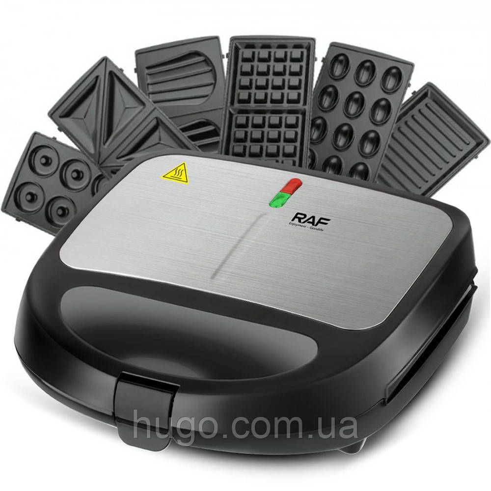 Мультимейкер 6в1, 850W, зі знімними пластинами, RAF541 / Гриль притискний / Сендвічниця / Вафельниця, фото 1