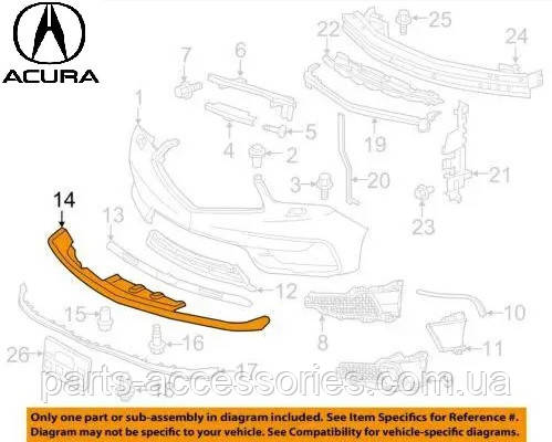 Acura MDX 2017-2020 Бампер передній губа накладка нижня переднього бамперу Нова Оригінал