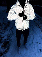 Теплая мужская зимняя куртка светло-серая (рефлектив - светоотражающая) - S, M, L, XL