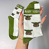 Яркие женские носки тренд с милым принтом Baby Yoda 1 пара 36-41 прикольные трикотажные, демисезонные, высокие